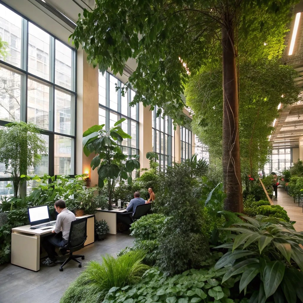 Lush green office environment enhancing productivity
